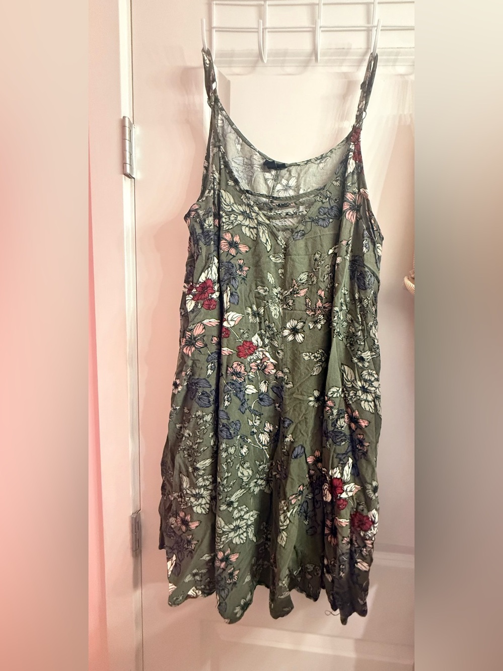 torrid Olive Floral Slip Dress with Pink & Blue Accents